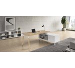Manager desk with trapezoidal legs Wood-Metal depth 80 x height 72.5 cm with supporting service mobile