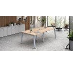 Bench 4 scrivanie rovere chiaro 60x120 cm ecla gambe bianche