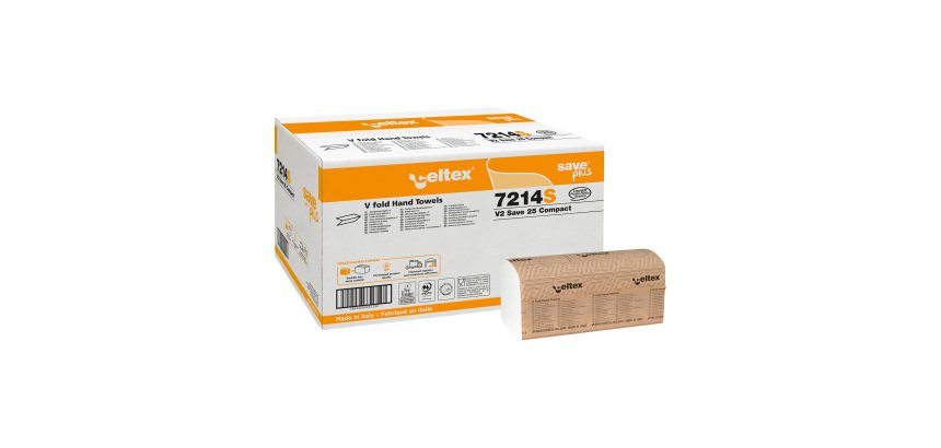 Carta asciugamani piegata a V Save Plus Compact - 2 veli  - 21 x 25 cm - 12 unità da 250 servizi