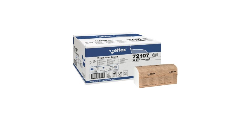 Carta asciugamani piegata a V - pura cellulosa - Dart Compact - 2 veli  - 21 x 21.5 cm - 12 unità da 250 servizi