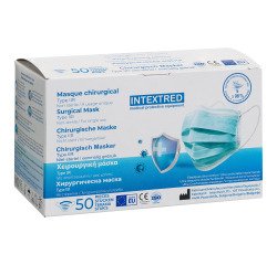 Masque chirurgical 3 plis - Type IIR, bleu - Boîte de 50