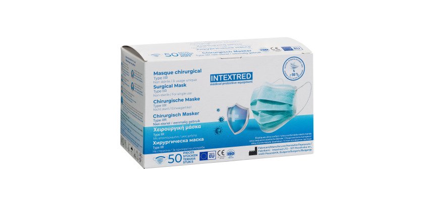 Masque chirurgical 3 plis - Type IIR, bleu - Boîte de 50