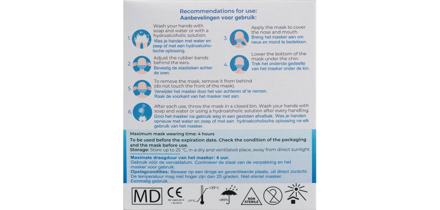 3-ply surgical mask - Type IIR, blue - Box of 50
