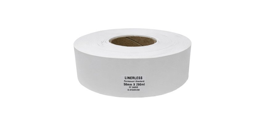 Thermo-Haftetiketten Linerless – Breite 58 mm – Rolle 290 m – Kern Ø 76 mm