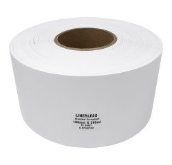 Étiquettes adhésives Linerless thermiques – Largeur 100 mm – Rouleau de 290 m – Mandrin Ø 76 mm