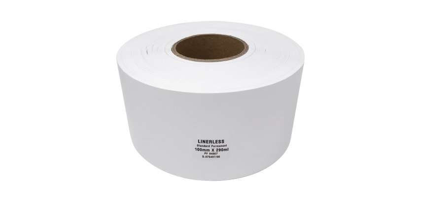 Thermische linerloze zelfklevende etiketten – Breedte 100 mm – Rol van 290 m – Kern Ø 76 mm