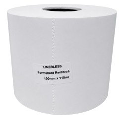 Étiquettes adhésives Linerless thermiques – Largeur 100 mm – Rouleau de 110 m – Mandrin Ø 40 mm