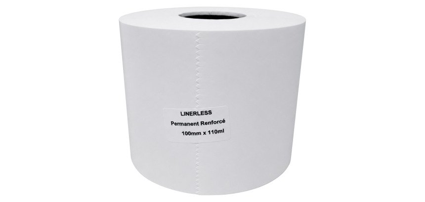 Thermische linerless Haftetiketten – Breite 100 mm – Rolle von 110 m – Kern Ø 40 mm