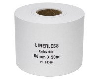 Étiquettes adhésives Linerless thermiques – Largeur 58 mm – Rouleau de 50 m – Mandrin Ø 25 mm