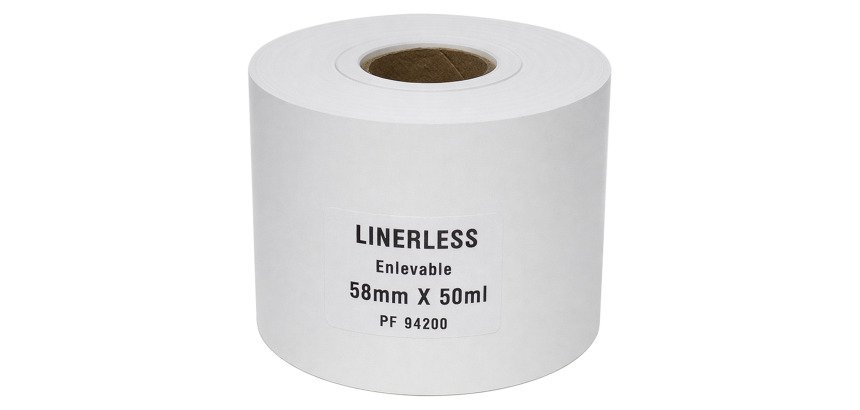 Thermische linerless zelfklevende etiketten – Breedte 58 mm – Rol van 50 m – Kern Ø 25 mm