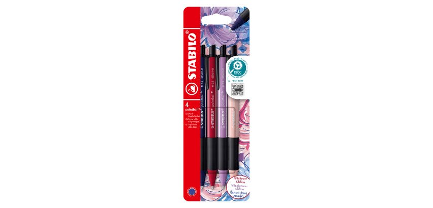 Stylo bille Stabilo Pointball Wildflower - Pochette de 4