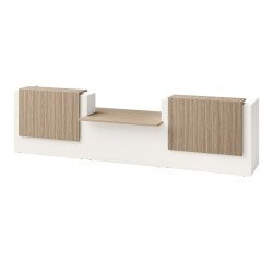 Banque droite Jana L 426 cm PMR central structure blanc / tablier et plateau orme