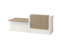 Right reception desk Jana L 286 cm with PMR module on the left, white leg structure / elm top / elm surface