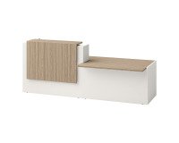 Banque d'accueil droite Jana L 286 cm avec module PMR à droite structure pied blanc / plateau orme / top orme