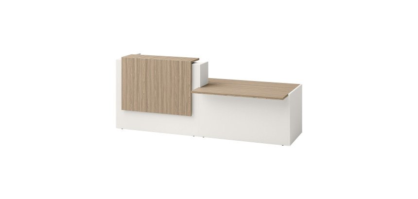 Receptiebalie rechts Jana L 286 cm met PMR-module rechts structuur voet wit / blad iep / top iep