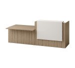 Jana L reception desk right 286 cm with PMR module on the left structure foot elm / top elm / top white