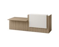 Rezeptionstheke rechts Jana L 286 cm mit PMR-Modul links Struktur Fuß Ulme / Platte Ulme / Top Weiß