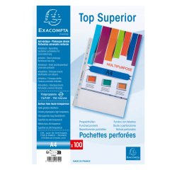 Sachet de 100 pochettes perforées polypropylène lisse Qualité + - A4 - Cristal