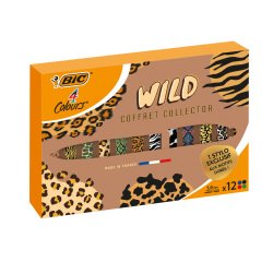 Stylo bille Bic 4 couleurs Collector Animal rétracatable pointe 1 mm - écriture moyenne - Coffret de 12