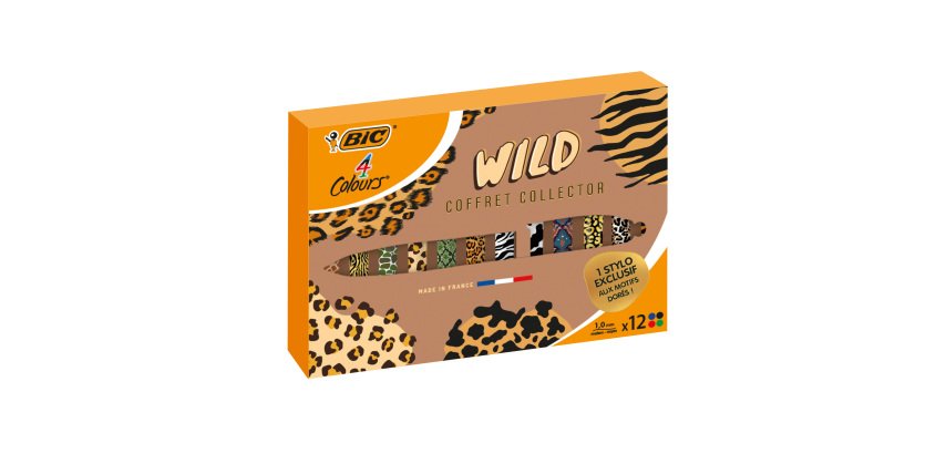 Stylo bille Bic 4 couleurs Collector Animal rétracatable pointe 1 mm - écriture moyenne - Coffret de 12