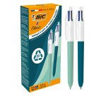 Stylo bille 4 couleurs Bic Recyclé rétractable pointe 1 mm - écriture moyenne - Boite de 12
