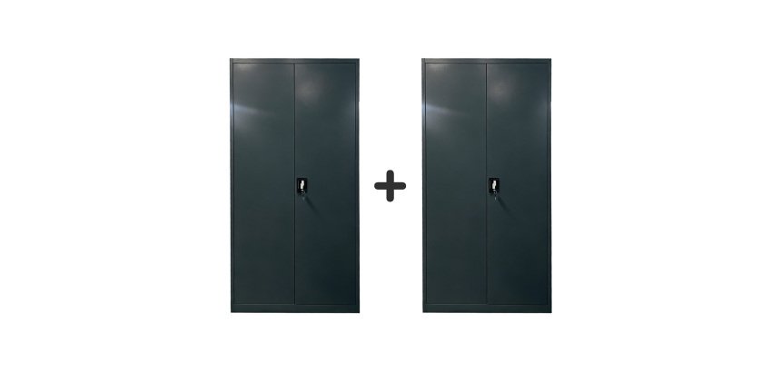 Pack armoire métal Primo portes battantes L 90 x H 185 x P 42 - corps anthracite/portes anthracite 1+1 gratuite