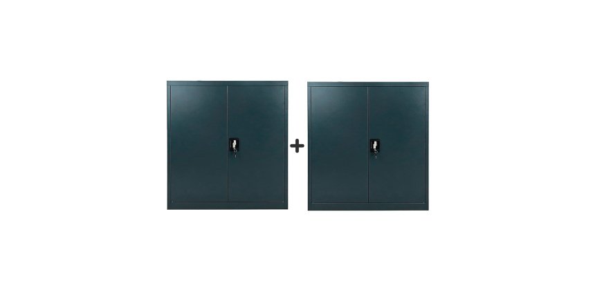Pack armoire métal Primo portes battantes L 90 x H 102 x P 42 - corps anthracite/portes anthracite 1+1 gratuite