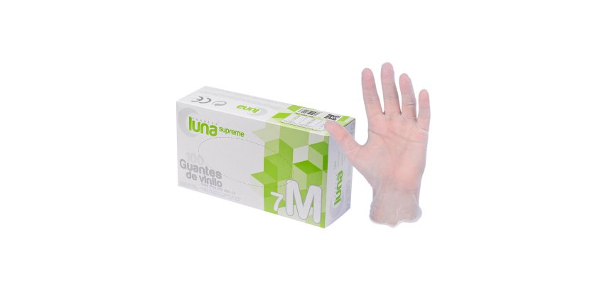 Guantes Supreme vinilo sin polvo 4,5G. caja 100