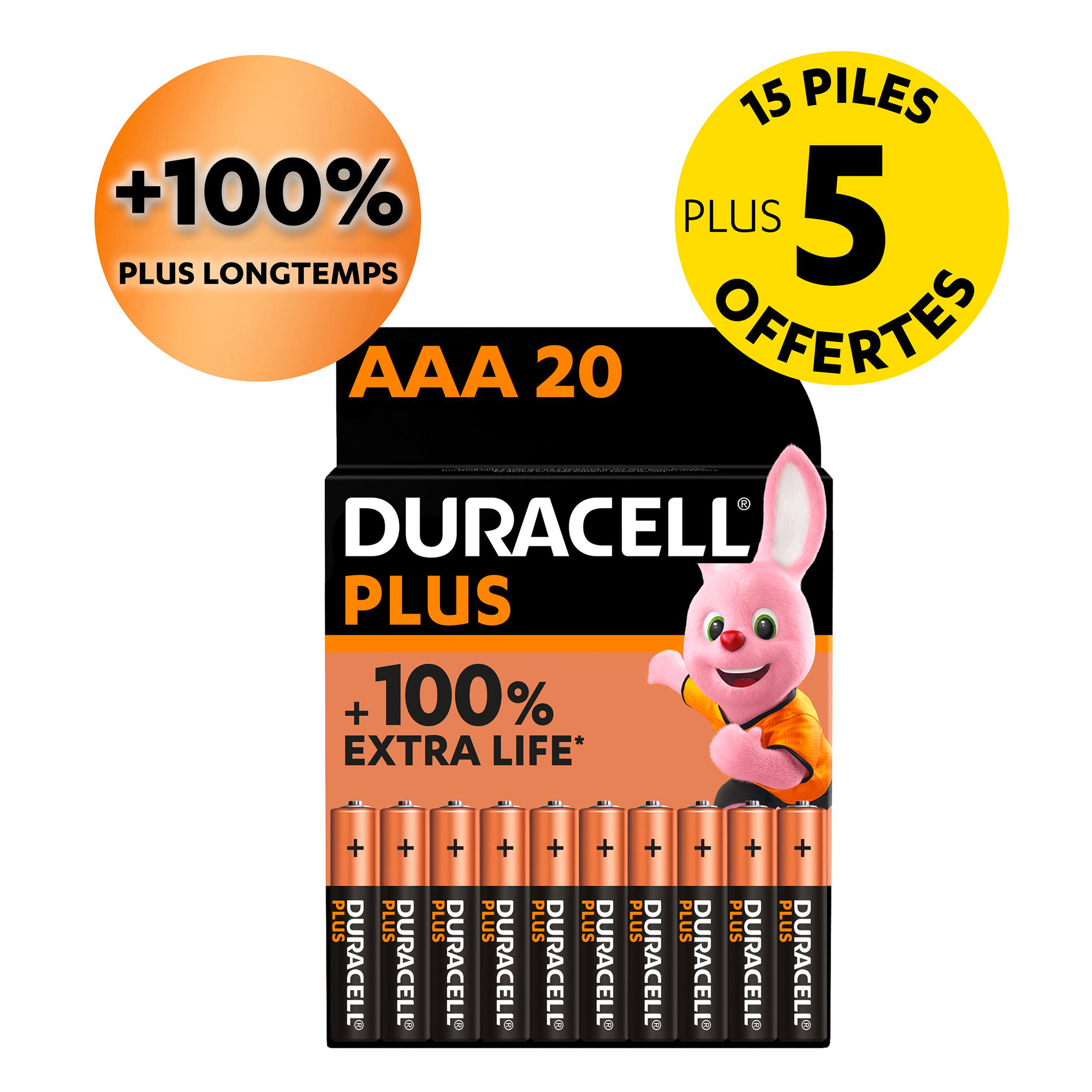 Piles Duracell AA Plus 100% Extralife Lot de 24 Piles