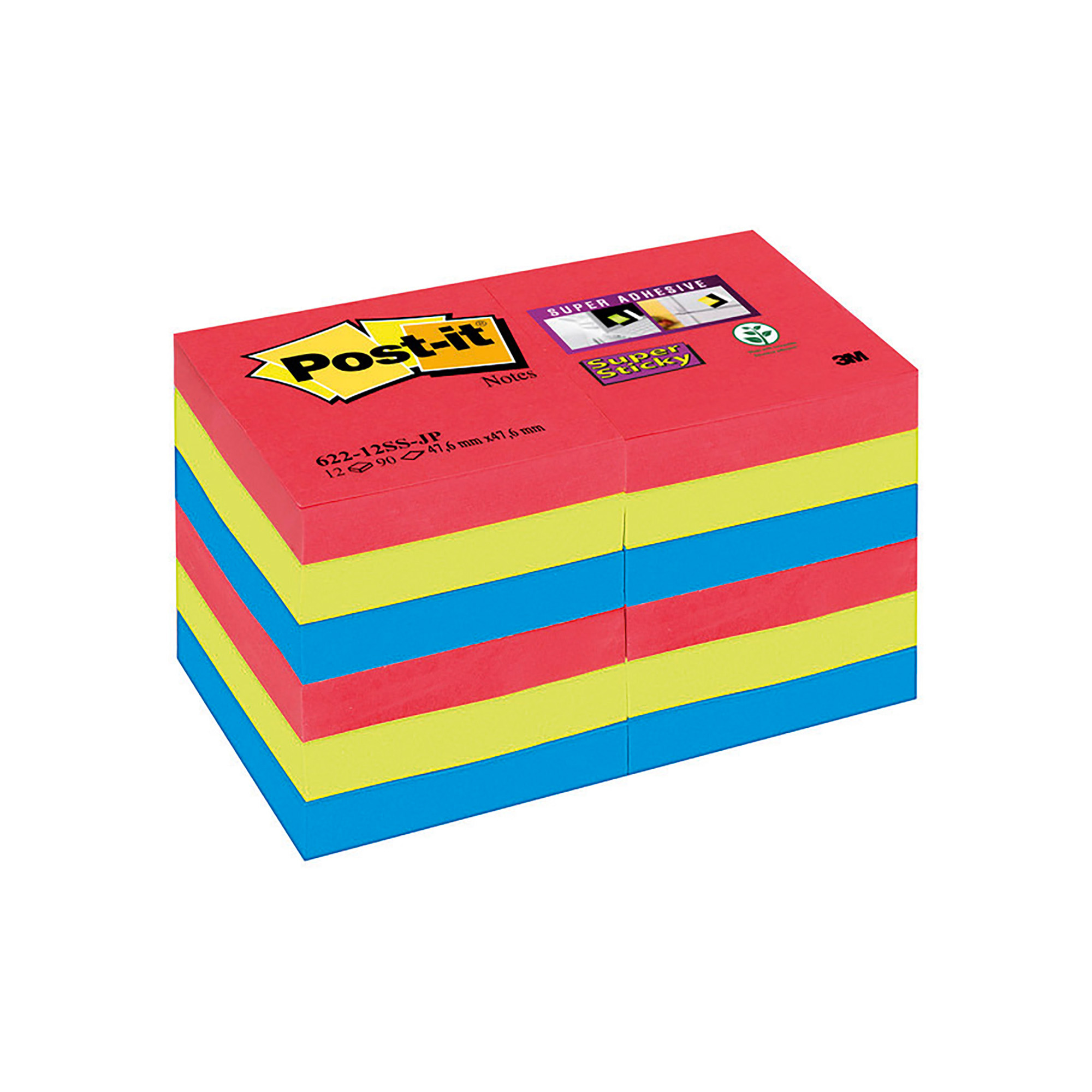 Post-It Assorted Sticky Note, 12 Notes per Pad, 47.6mm x 47.6mm