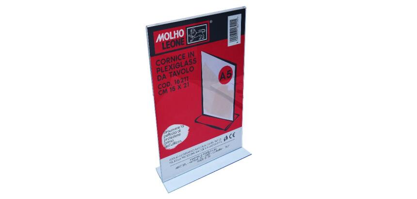 CORNICE A T IN PLEXIGLASS DA TAVOLO CM 15 X 21 (VERTICALE)