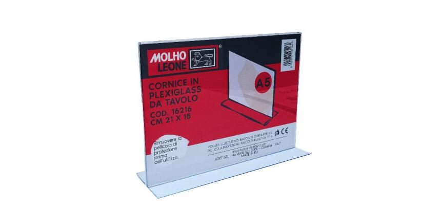 CORNICE A T IN PLEXIGLASS DA TAVOLO CM 21 X 15 (ORIZZONTALE)