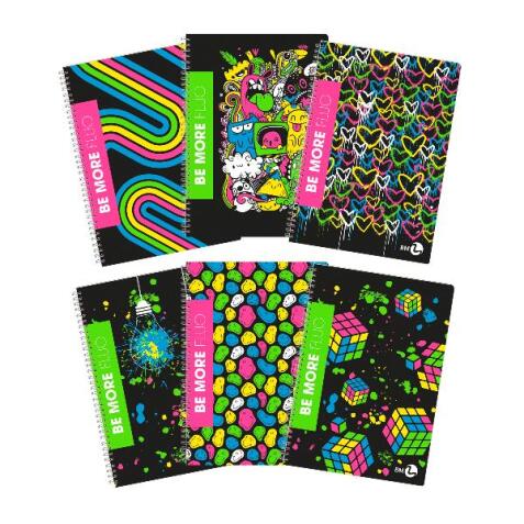 CF 5 QUADERNI MAXI SPIRALATI FLUO A4 80GR RIGATURA 1 RIGO NO FORI DOPPIA COVER 230GR PLASTICA LUCIDA