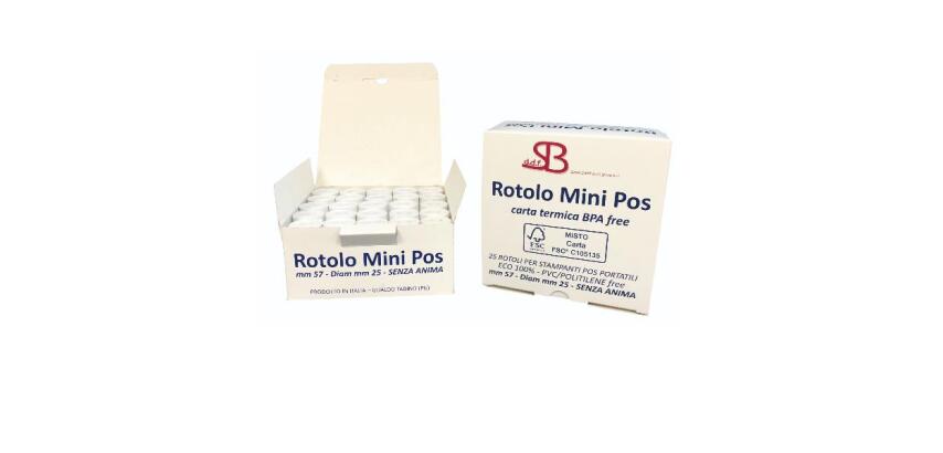 CF25 MINI POS CARTA TERMICA NEUTRA- BPA FREE - FSC                    ALTEZZA MM 57 - DIAMETRO ESTERNO MM 25 - SENZA ANIMA INTERNA