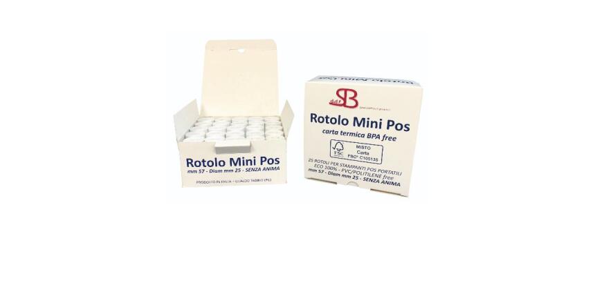 CF25 MINI POS CARTA TERMICA NEUTRA- BPA FREE - FSC                    ALTEZZA MM 57 - DIAMETRO ESTERNO MM 25 - SENZA ANIMA INTERNA