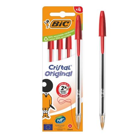 BIC CRISTAL ORIGINAL 1mm Astuccio 4pz  Rosso