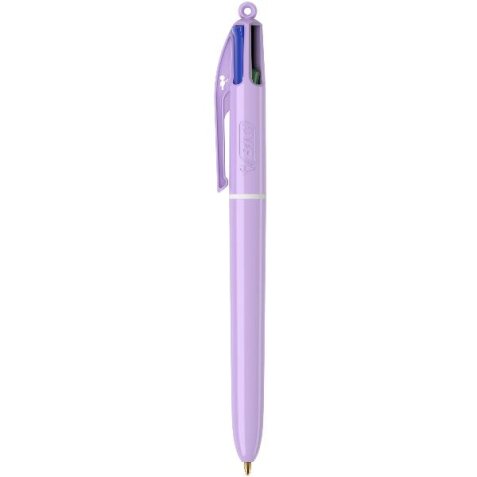 Penna a sfera 4 Colori inchiostri classici e punta media 1mm.  Effetto pastello sull intero fusto  in 3 tonalità(giallo  rosa  azzurro).