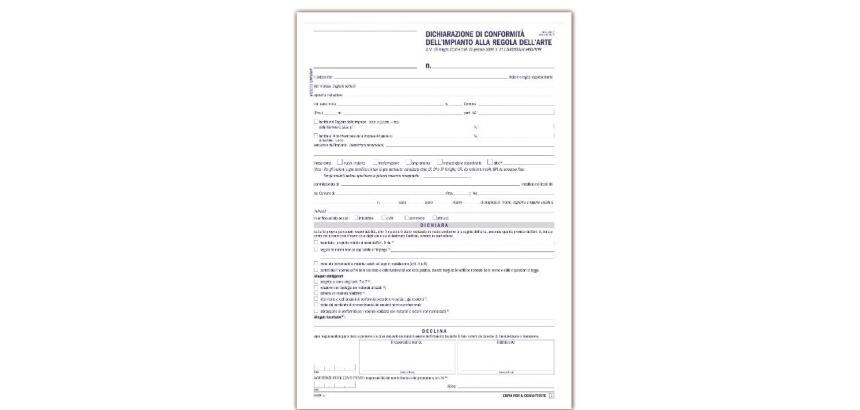 DICHIARAZIONE DI CONFORMITÀ DELL IMPIANTO ALLA REGOLA DELL ARTE  SNAP OUT A 5 COPIE AUTORICALCANTI (50 SCHEDE)
