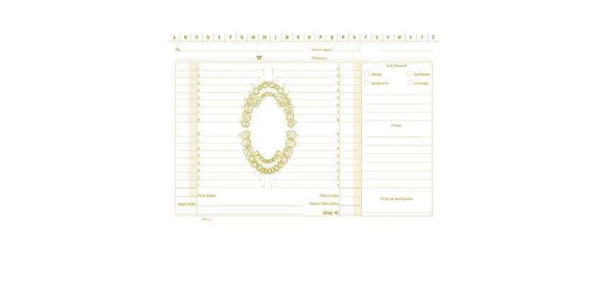 CONFEZIONE DA 100 SCHEDE PER DENTISTI  CARTONCINO DA 140 GR           17X24 CM