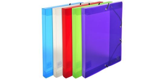 Elasticated PP Filing Box Crystal 25mm Spine A4 - Assorted colours