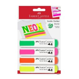 Blister con 4 marker per tessuto neon: neon giallo  neon arancione  neon rosa  neon verde
