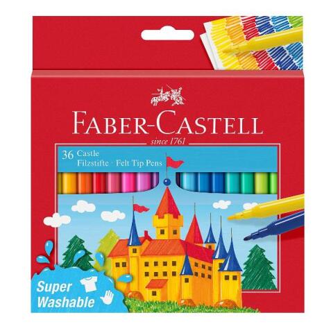 Astuccio in cartone con 36 pennarelli Castello superlavabili  punta fine