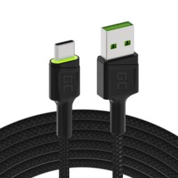 Green Cell Cable Ray USB Cable - USB-C 120cm with green LED backlight and support fast charging Ultra Charge  QC 3.0