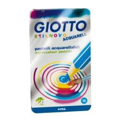 Pastelli Giotto Stilnovo Acquarell 12 pz assortiti esagonali  verniciati del colore mina  spigoli argento  mina acquerellabile 3 3 mm