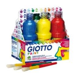 Schoolpack Giotto Tempera Pronta 6 colori assortiti da 500ml  ricca e densa  comprende 3 pennellotti e 2 stencils decorativi