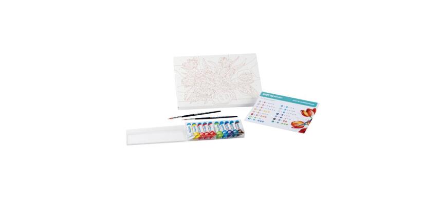 Nuovi set creativi per dipingere con i numeri  1 tela numerata 10 tubetti tempere 2 pennelli 1 guida colore.