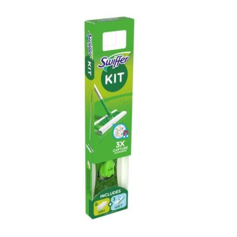 SWIFFER SCOPA PREASSEMBLATA CON 8 PANNI E 3 PANNI WET