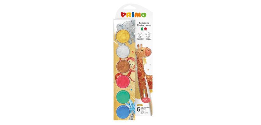 PRIMO TEMPERA IN VASETTI 6 COLORI METAL DA 25ML + 1PENNELLO
