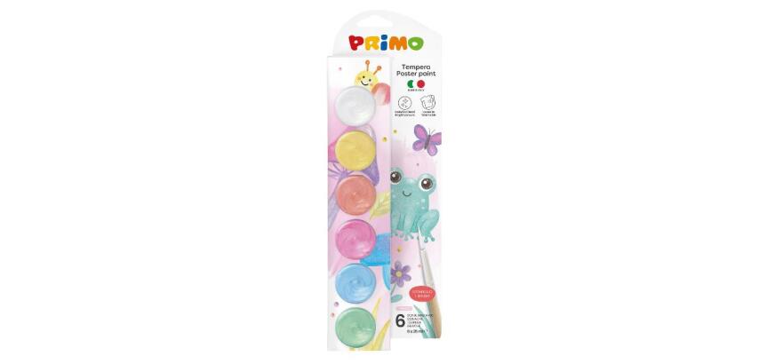 PRIMO TEMPERA IN VASETTI 6 COLORI PERLATO DA 25ML + 1PENNELLO