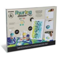 set Pouring pronto all uso con 4  colori acrilici per pouring da 100ml  2 tela con telaio 25x35cm  un pennello sintetico